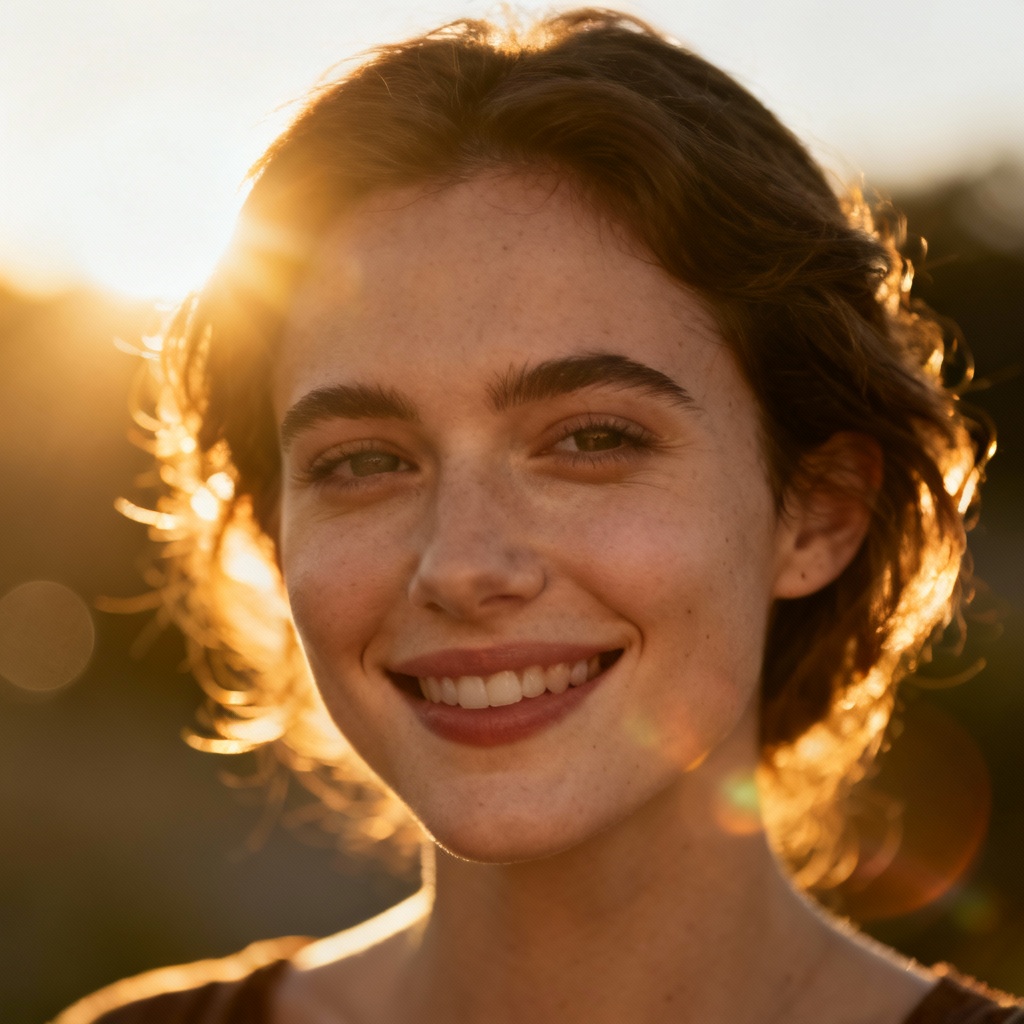 AI cinematic portrait with golden hour backlight and warm bokeh