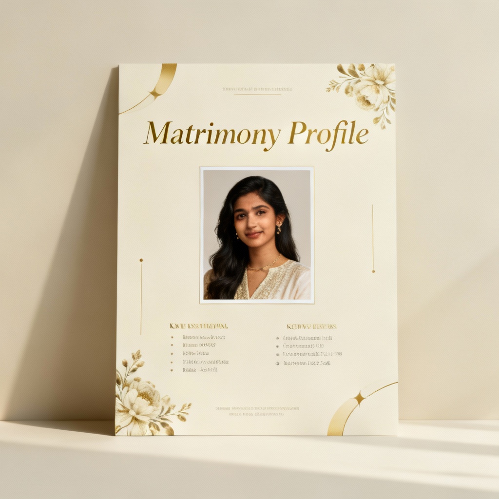 AI matrimonial profile cover with elegant floral design