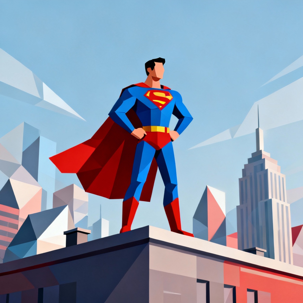 AI low-poly 3D Superman-style character with cape