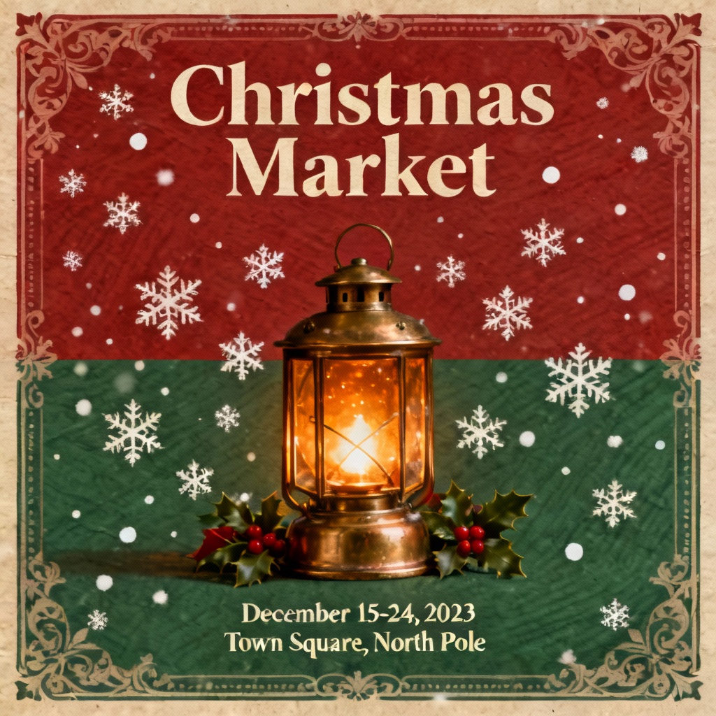 Vintage market Christmas lamp poster with warm tones