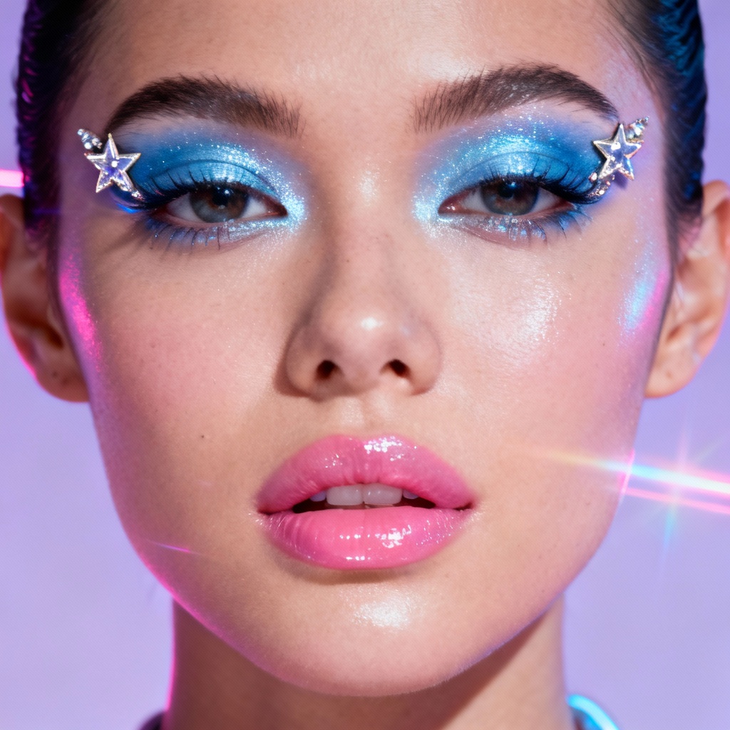 AI Y2K makeup star rhinestones and icy blue shimmer