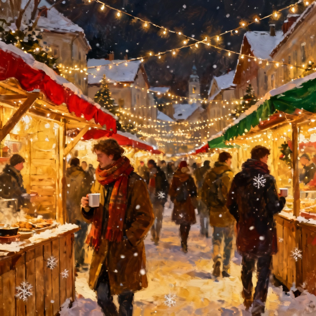 AI Christmas Market Village Night