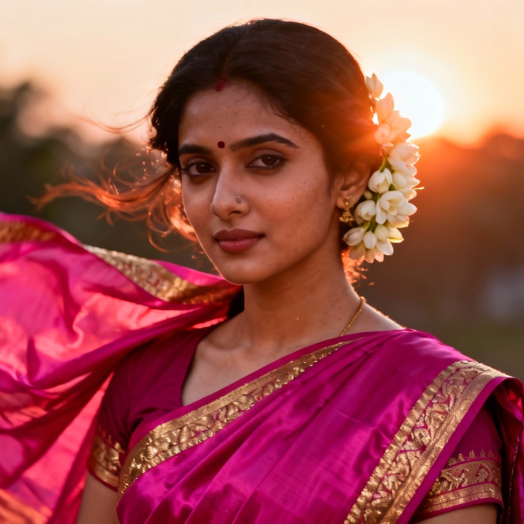 AI sari traditional attire portrait at sunset
