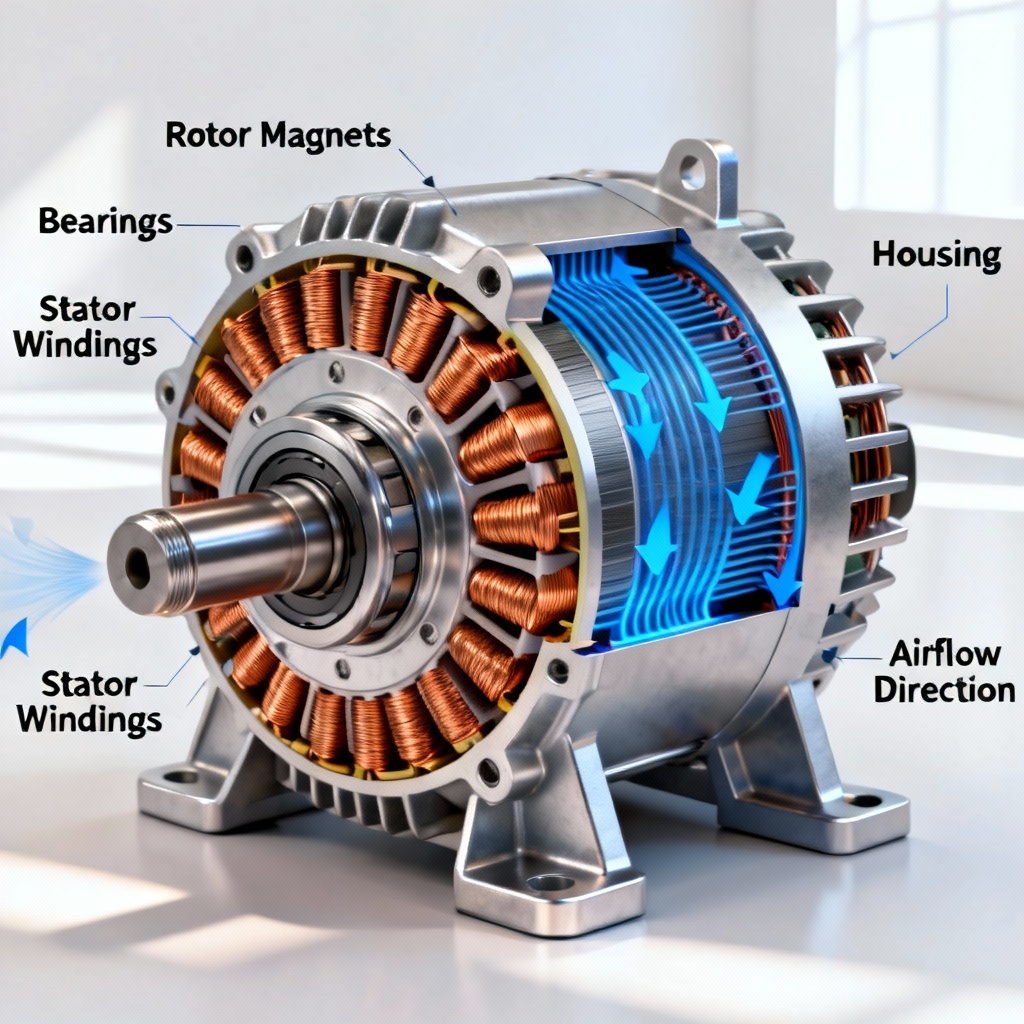 AI electric generator brushless alternator cutaway render