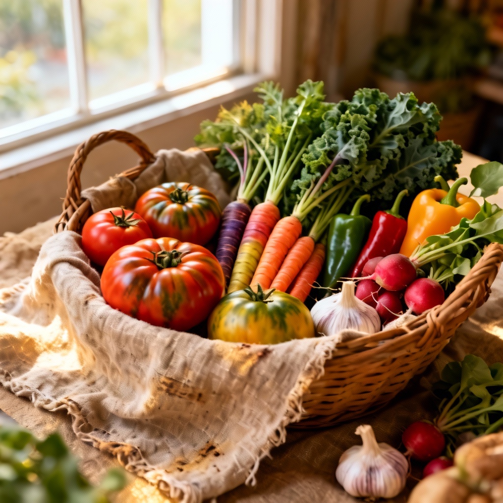 Photorealistic basket of vegetables generated by AI