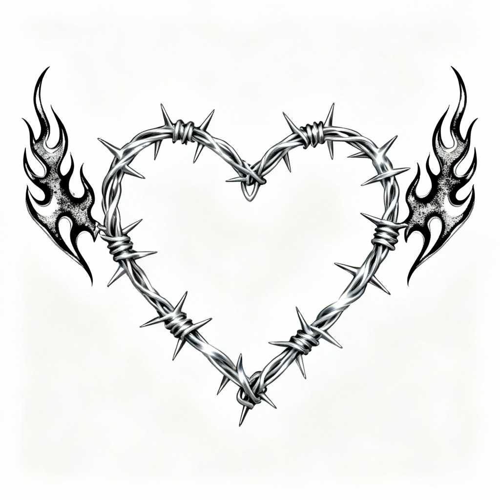 AI barbed wire heart armband tattoo in Y2K style