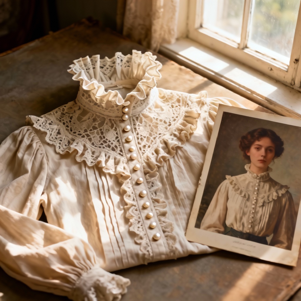 Victorian lace blouse with dramatic high collar