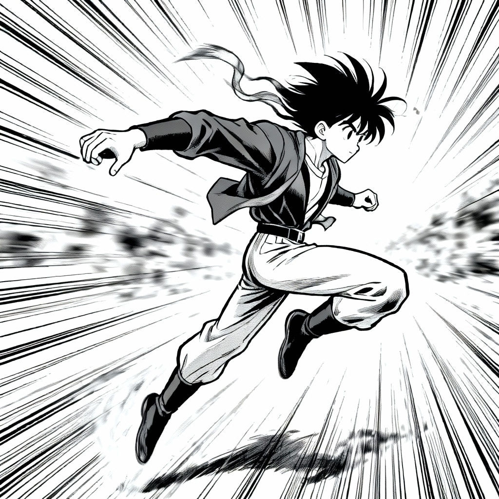 AI manga character lineart in action pose