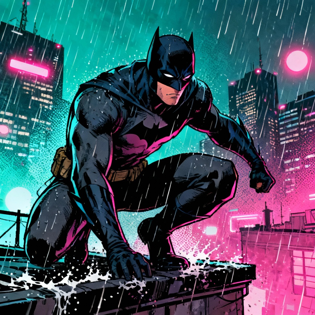 AI Marvel-style neon city vigilante