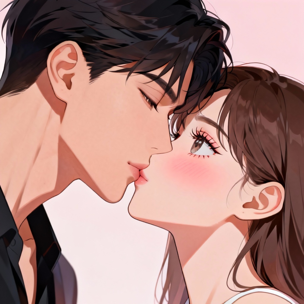 Close-up gentle forehead kiss anime portrait