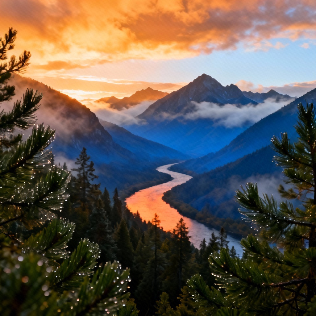 AI nature landscape mountain dawn background