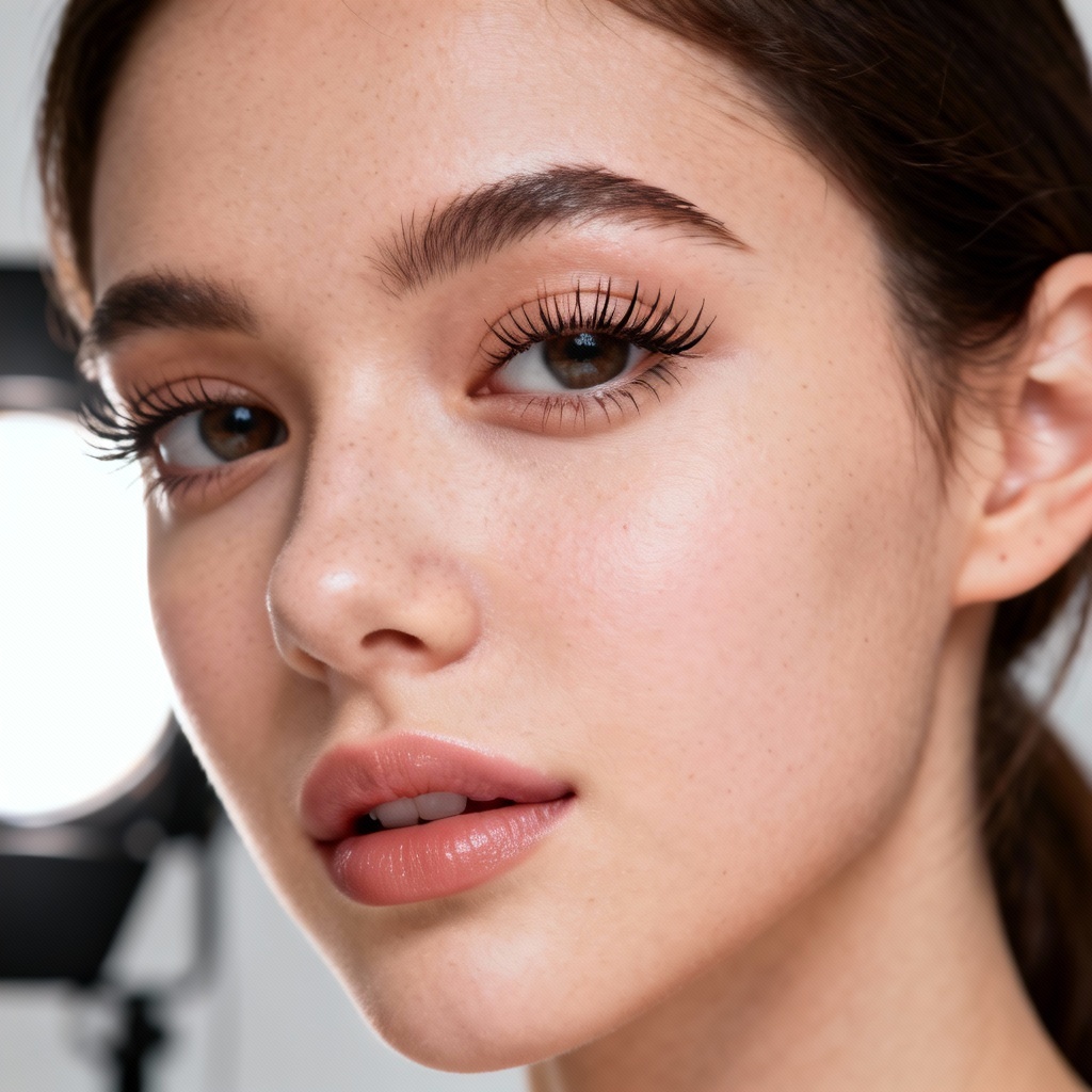 AI realistic girl studio beauty closeup, adult woman with natural skin