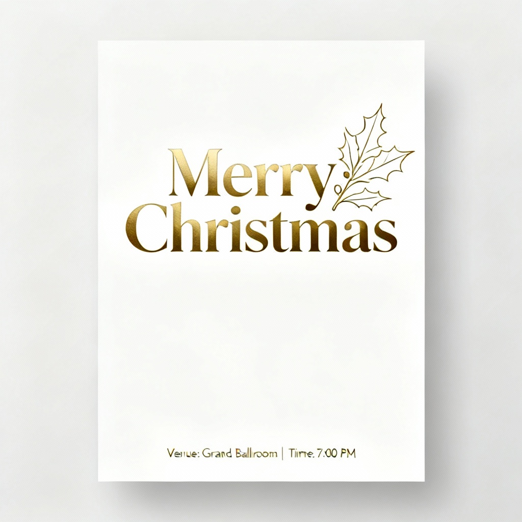 Minimalist Christmas poster with gold typography on white background