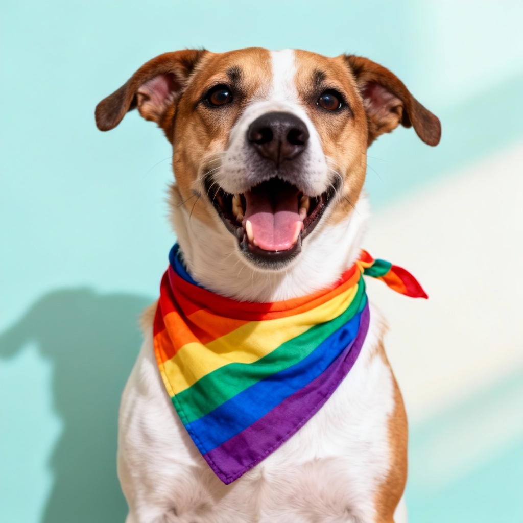 Cute dog with rainbow bandana pride photo