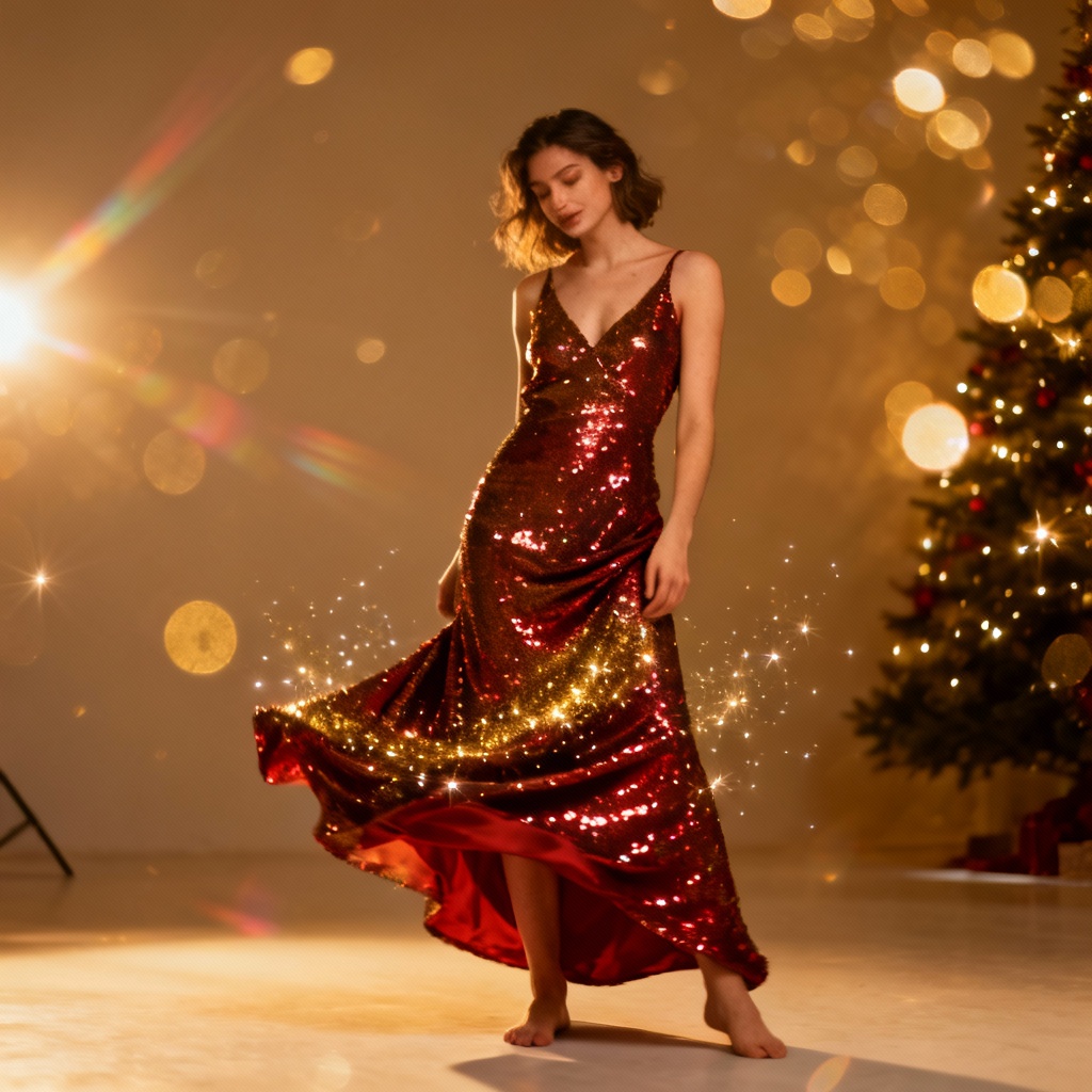 AI sparkle overlay on fashion portrait with sequins