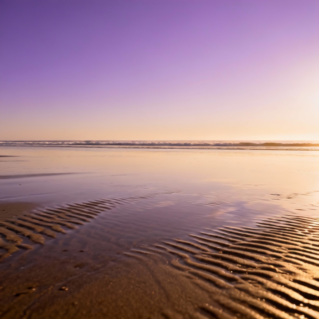 AI minimalist evening shoreline with low tide ripples