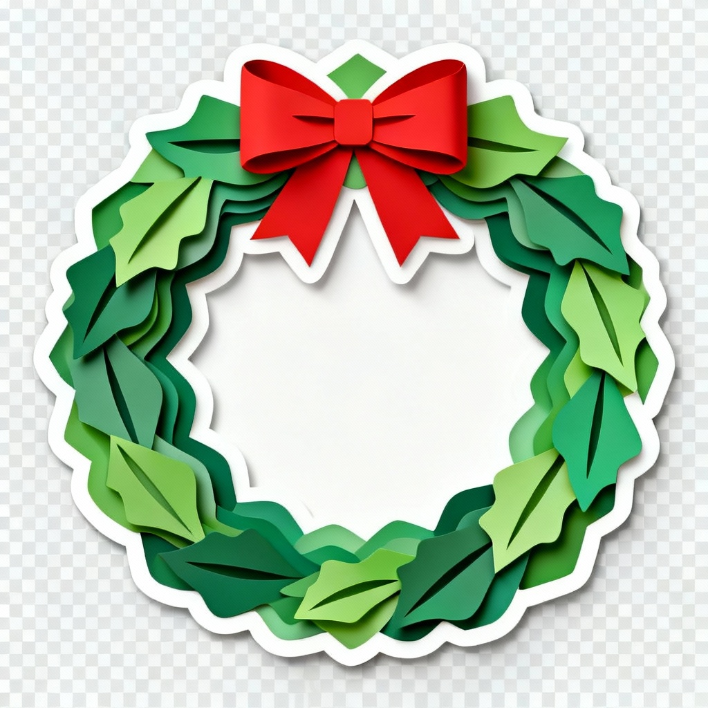 Paper cut style Christmas wreath clip art PNG