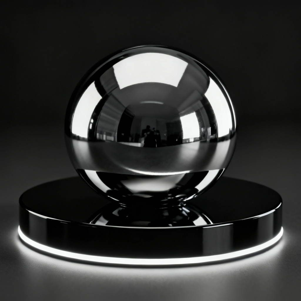 AI chrome metallic orb product render