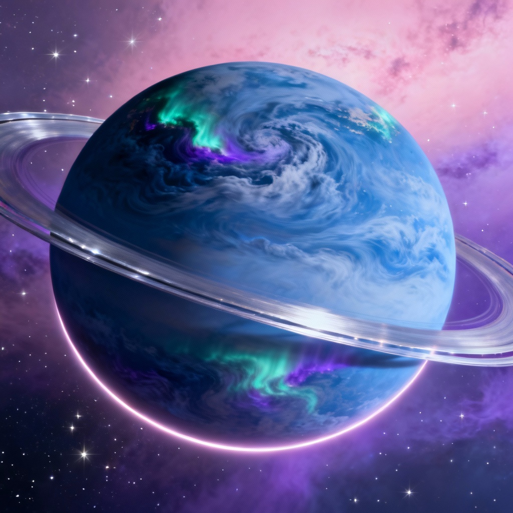 AI generated blue ringed exoplanet in deep space