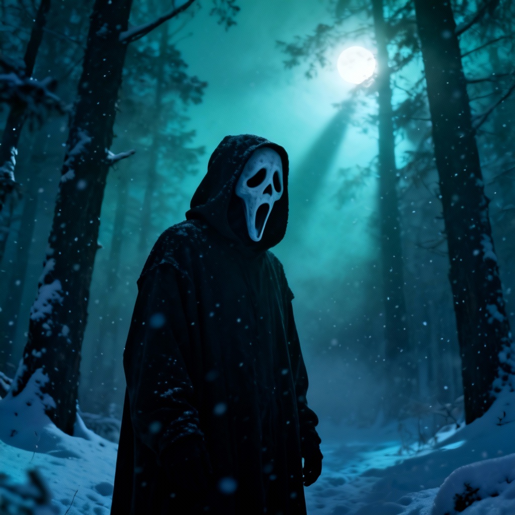 Haunted forest ghostface portrait with moonlight