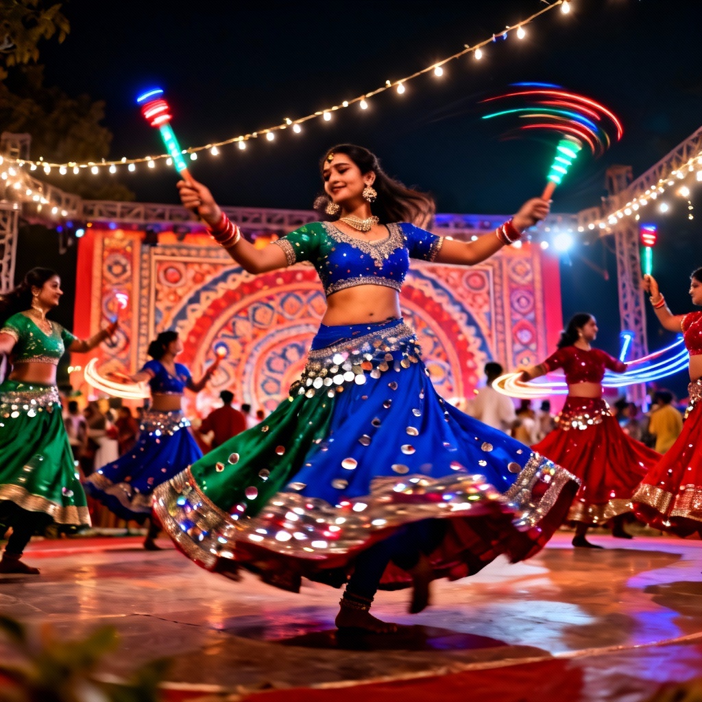 AI Navratri garba dancers under festive lights