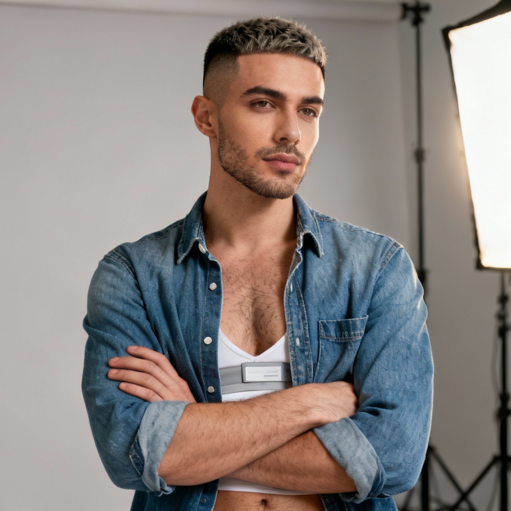 AI trans man confident studio portrait