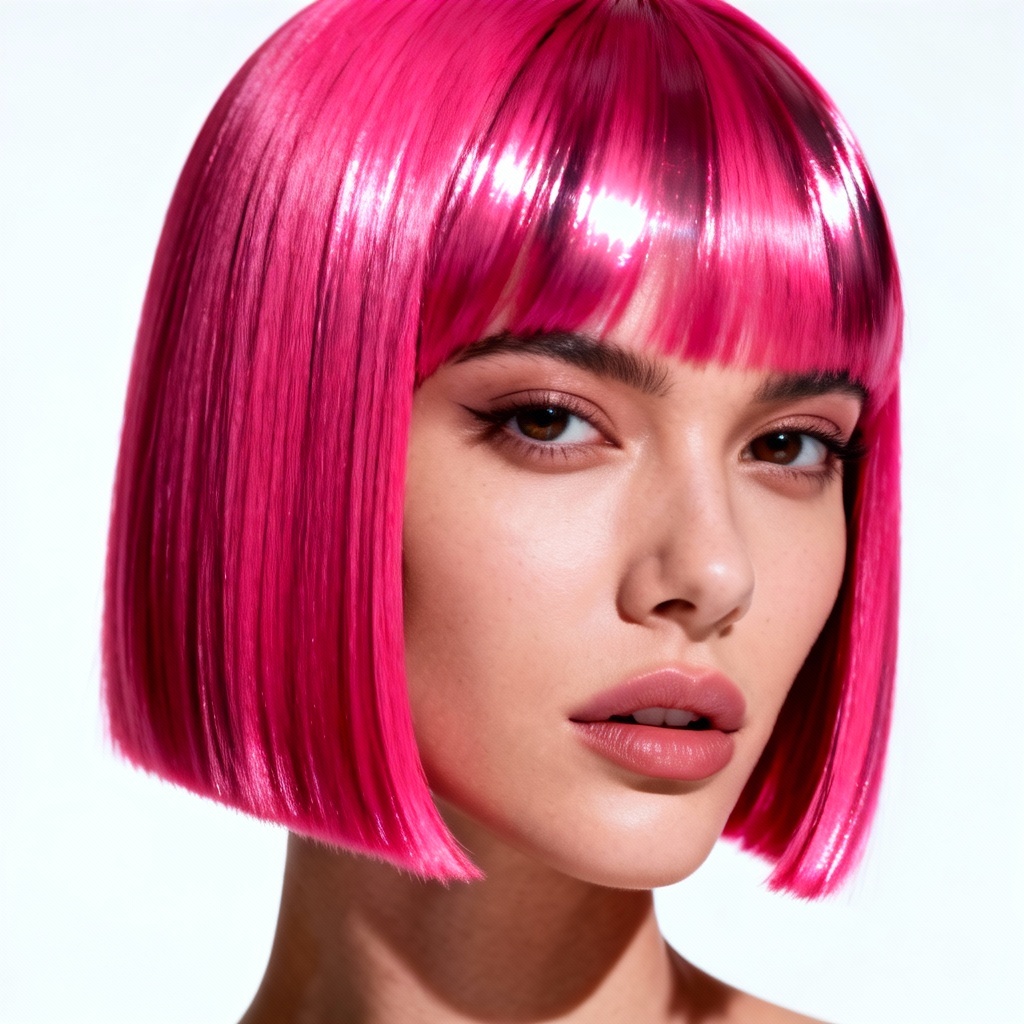 AI K-pop hot pink blunt bob hairstyle