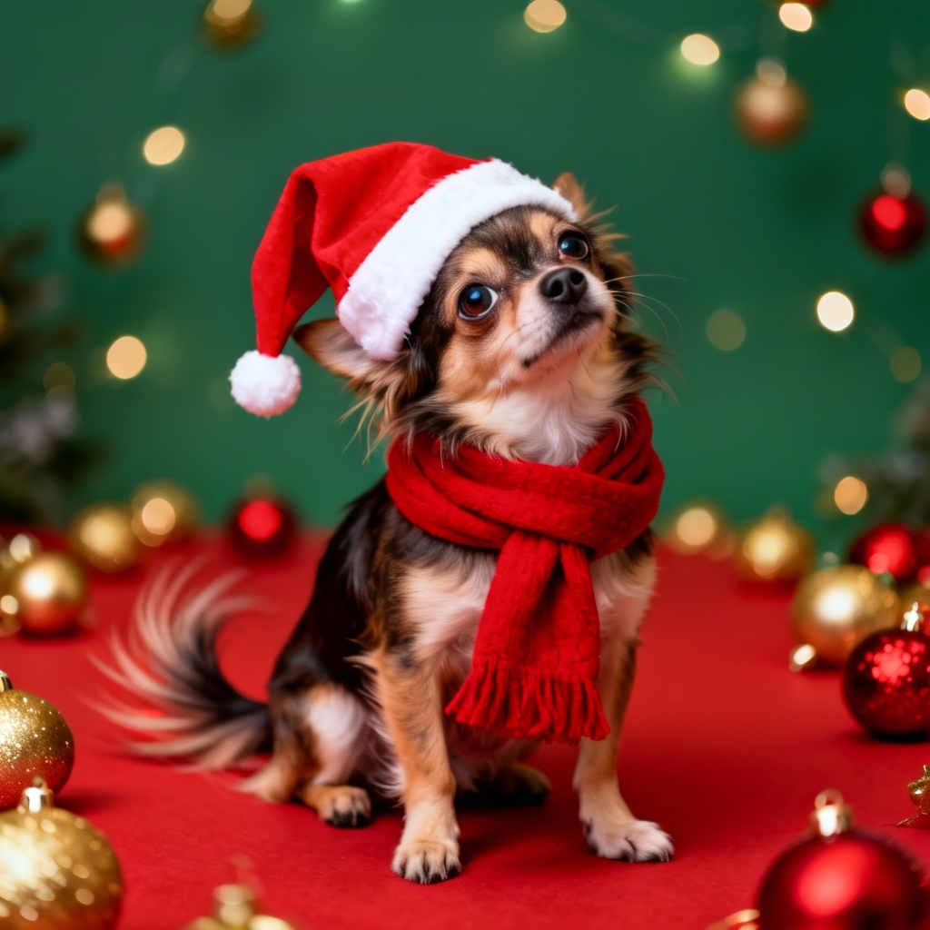 Pet Santa selfie with hat and scarf