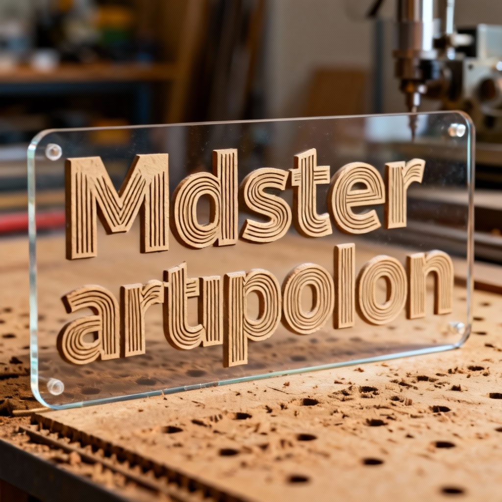 AI acrylic engraving with modern typography and clean lines