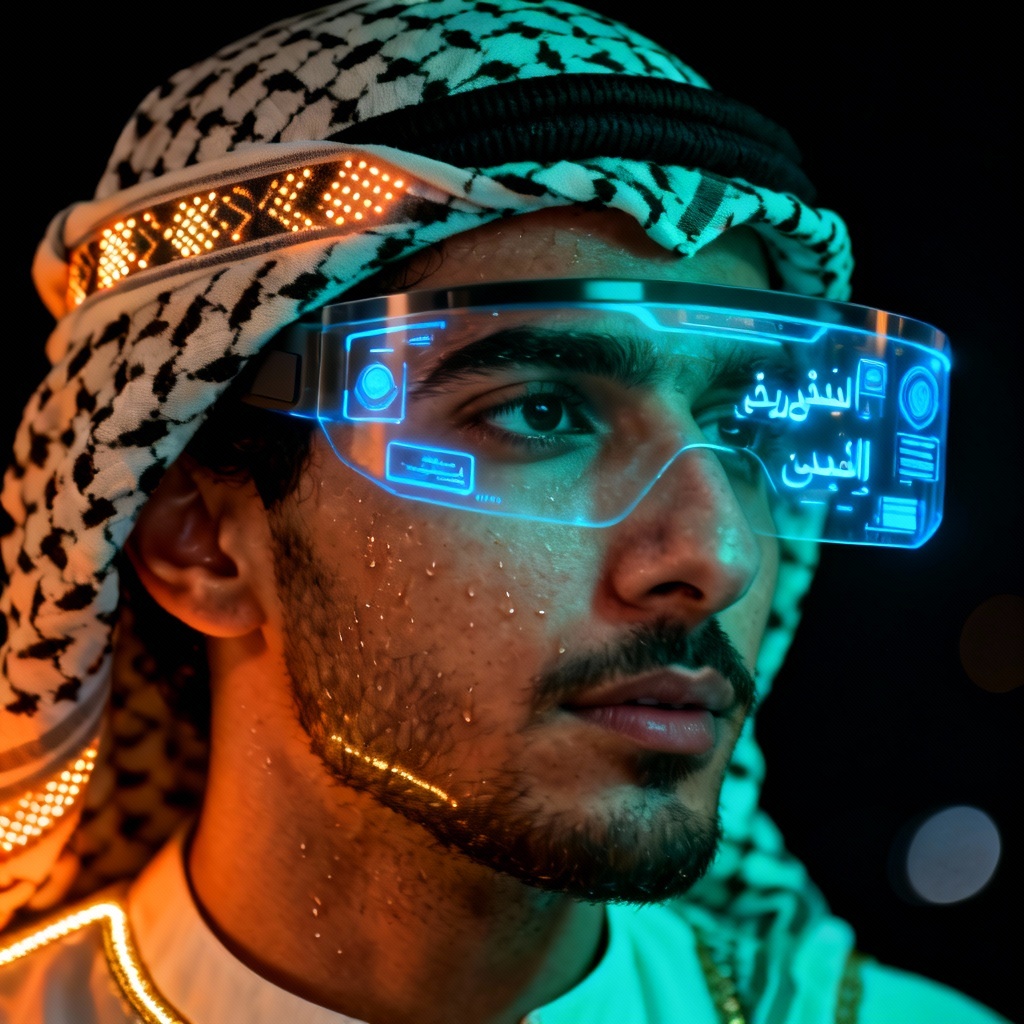 AI cyber Bedouin portrait with augmented reality visor