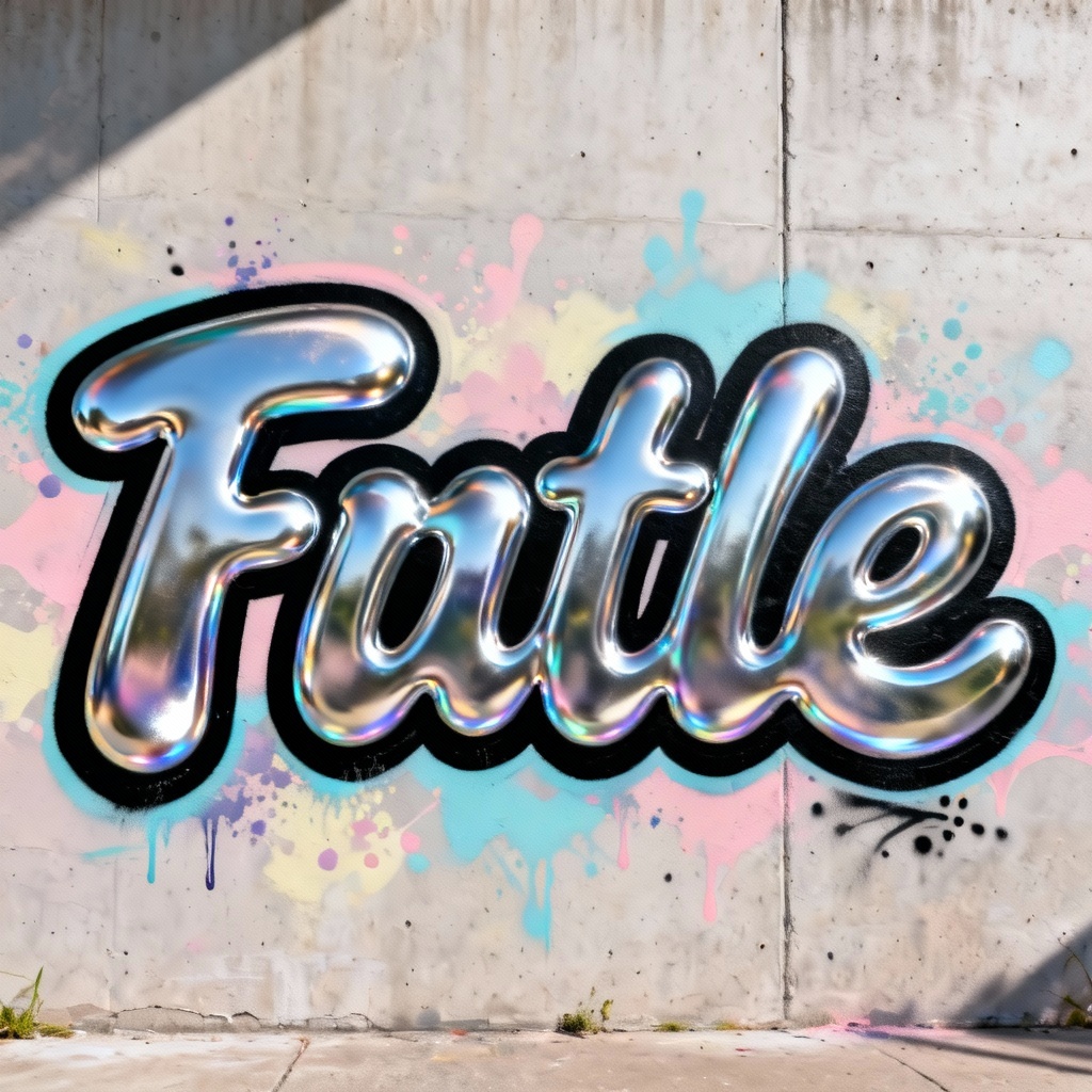 AI chrome bubble letter throwie with bold outline