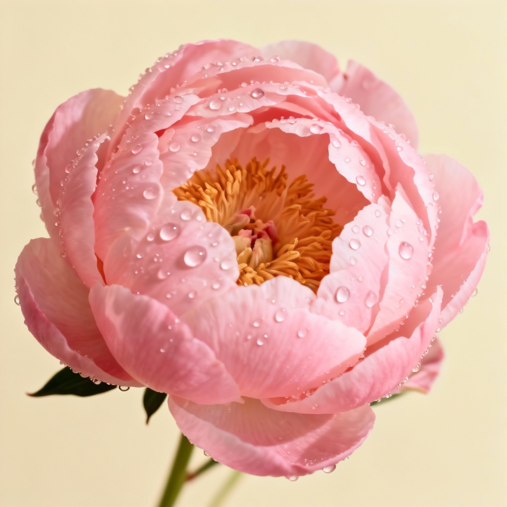 AI macro pink peony with dewdrops