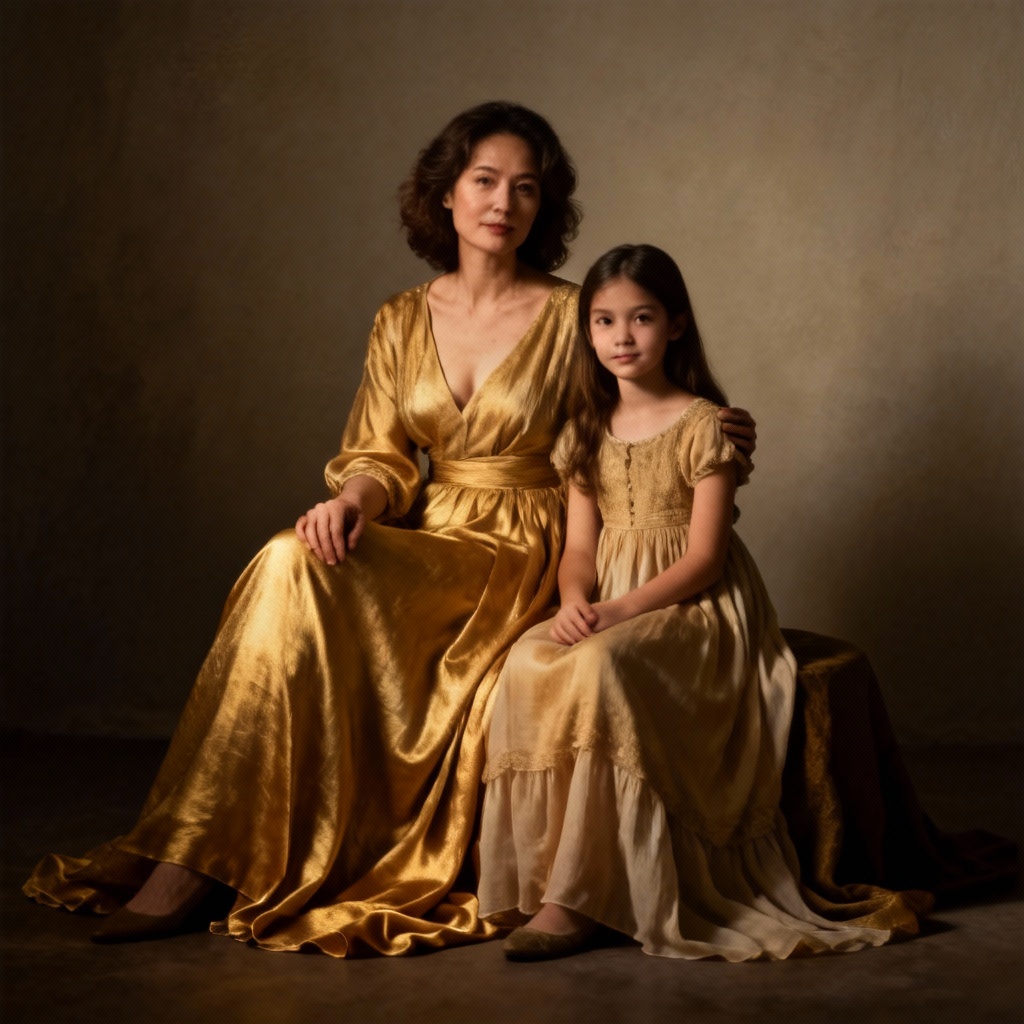 AI fine art mother daughter studio portrait