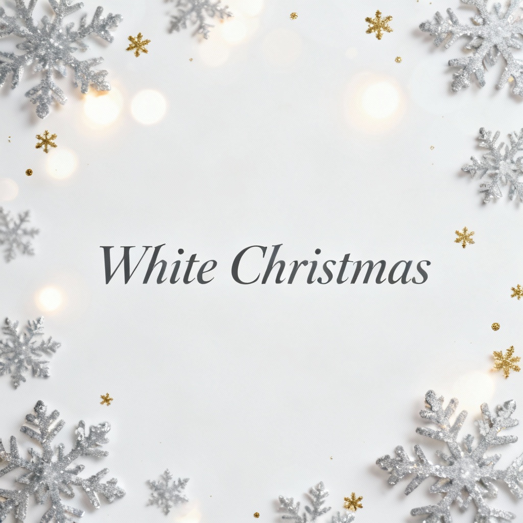 Elegant white Christmas poster with snowflakes and gold typography