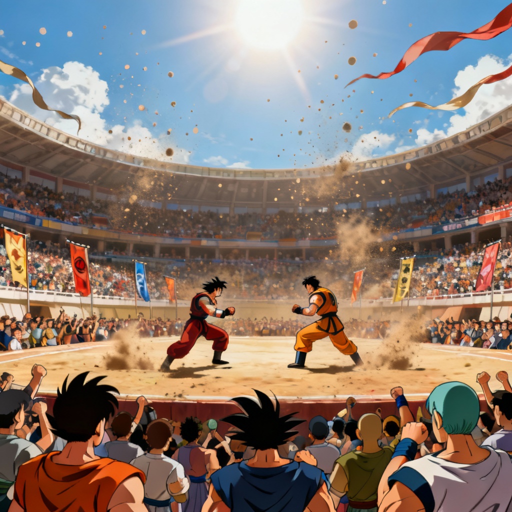 AI Dragon Ball style tournament arena showdown