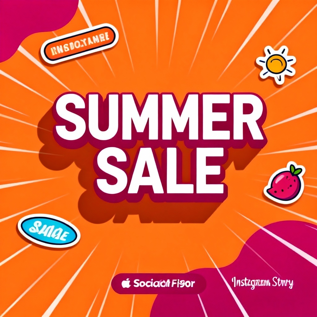 AI Instagram story sale graphic with bright stickers and bold type
