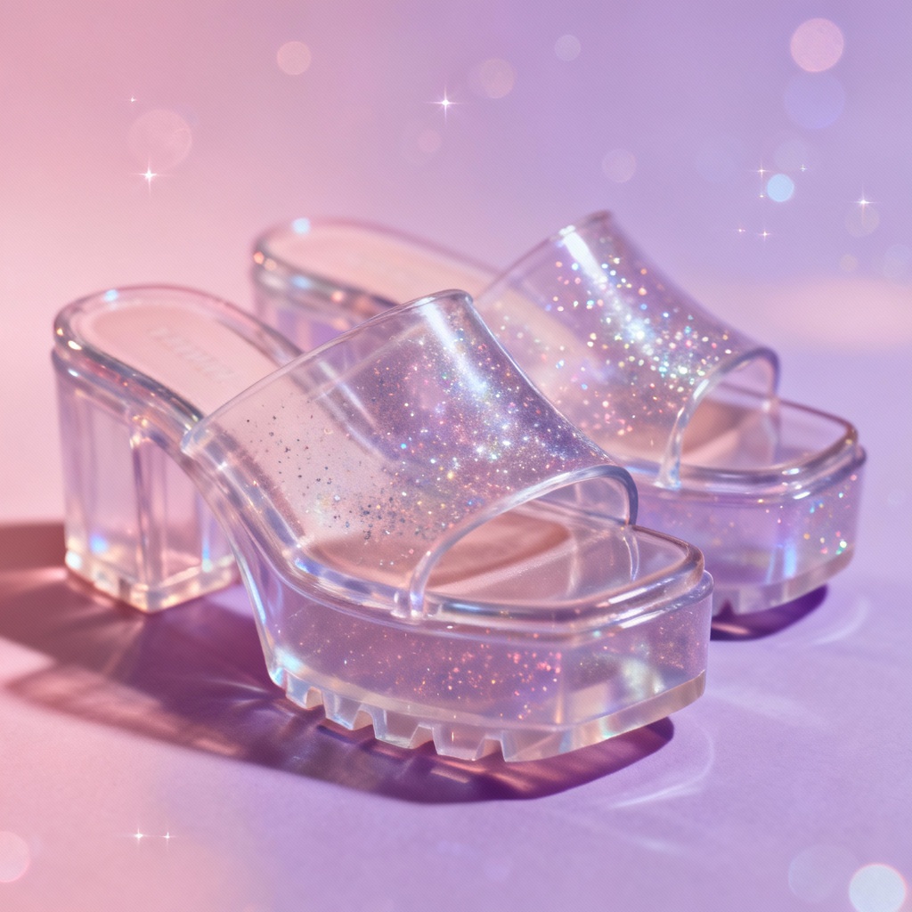 AI jelly Y2K platform mules with glitter