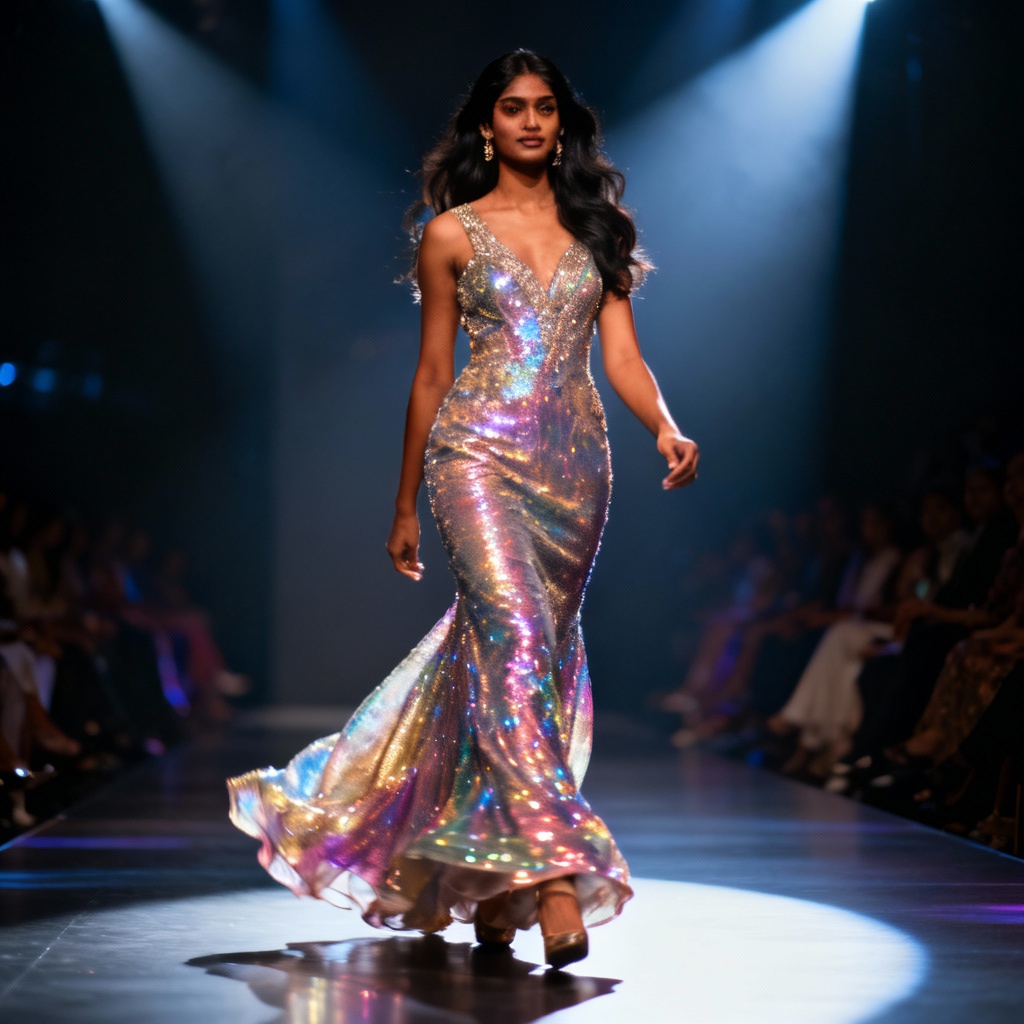 AI Miss India evening gown runway walk