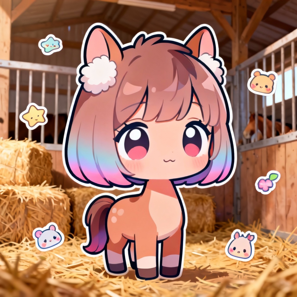 AI chibi horse girl in stable