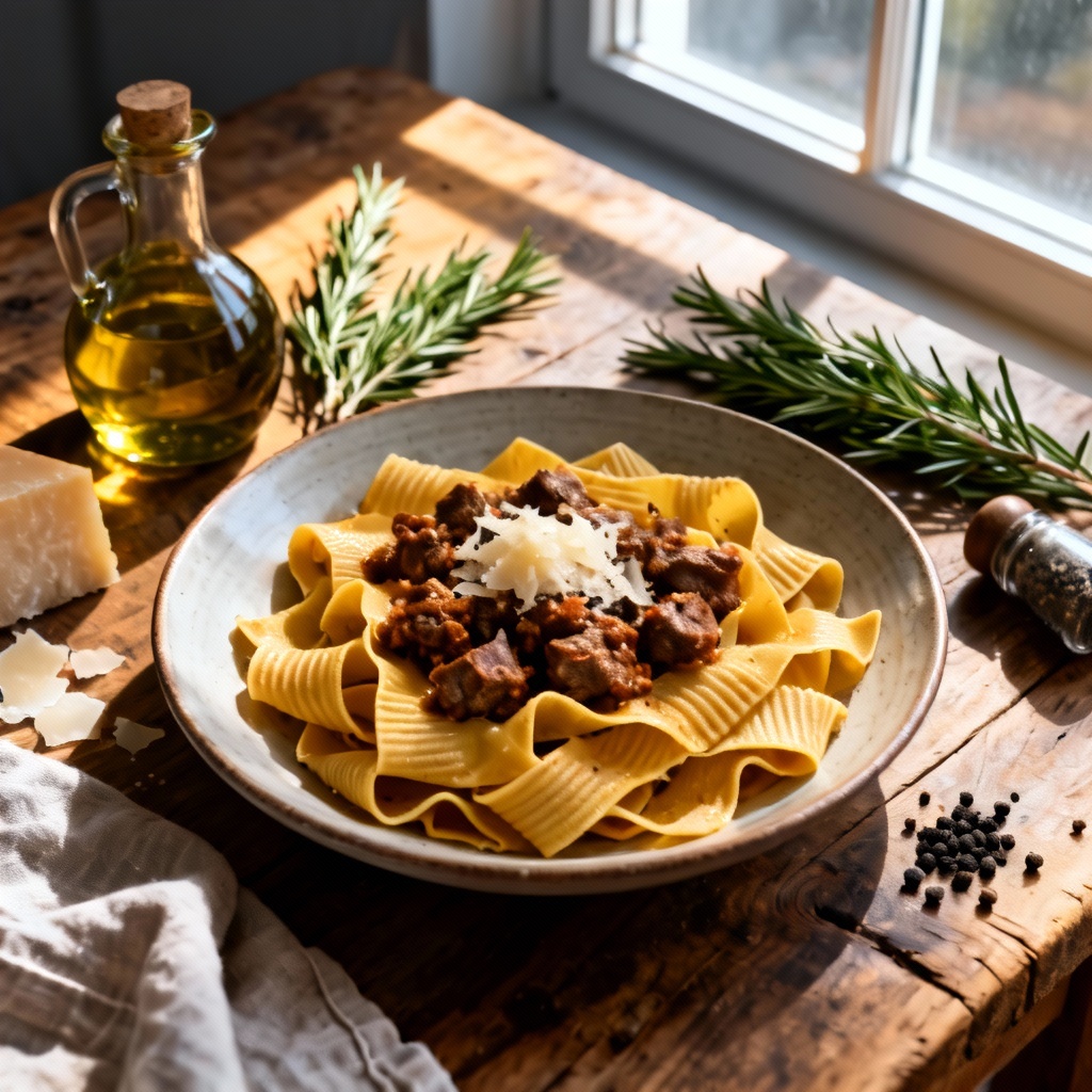AI flat lay of Tuscan cuisine ingredients