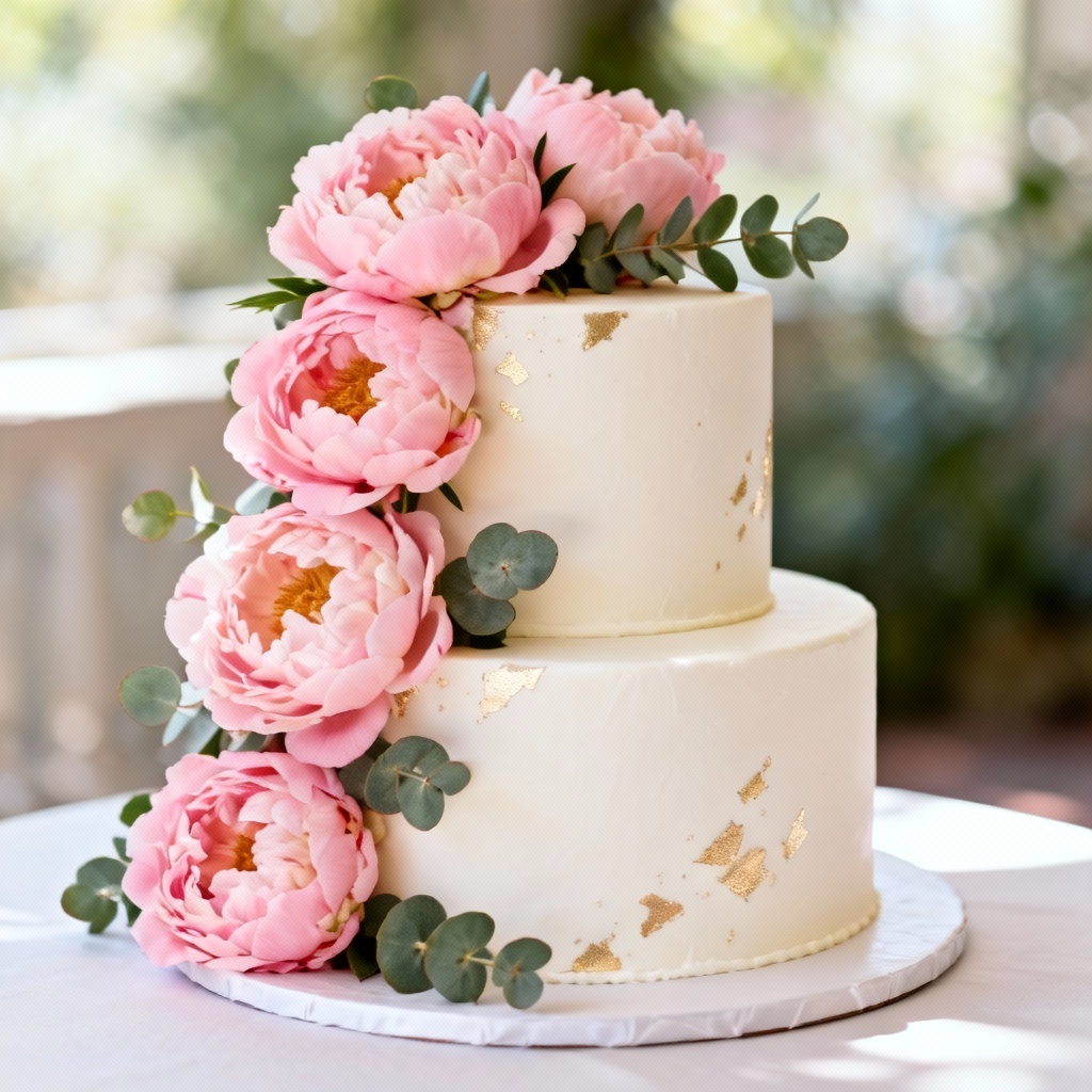 AI wedding cake peony cascade design