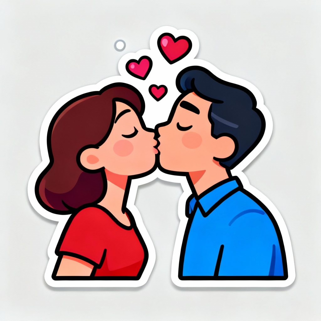 AI cartoon couple kiss with heart bubbles