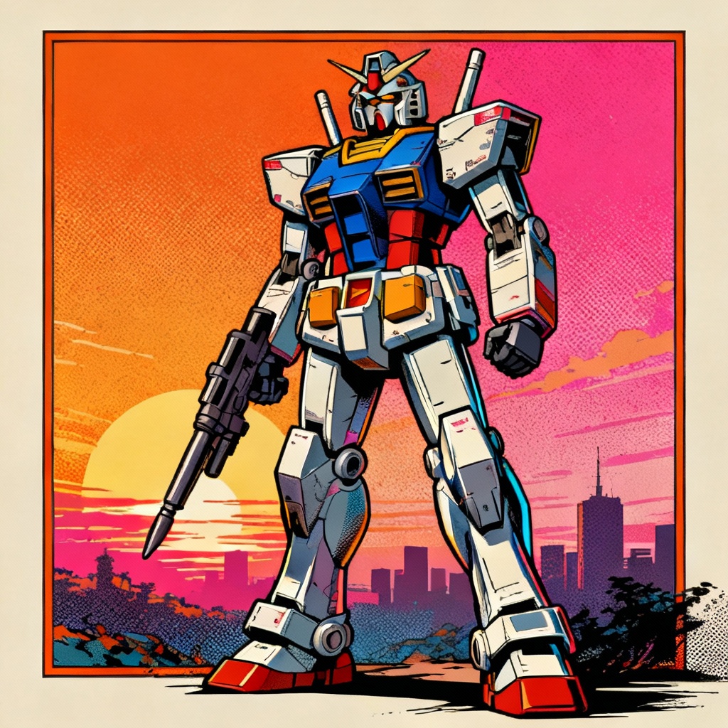 AI Gundam-style vintage anime poster