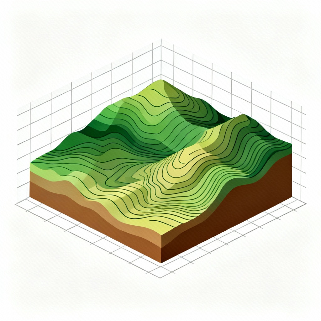 Isometric topographic hill map with contour lines