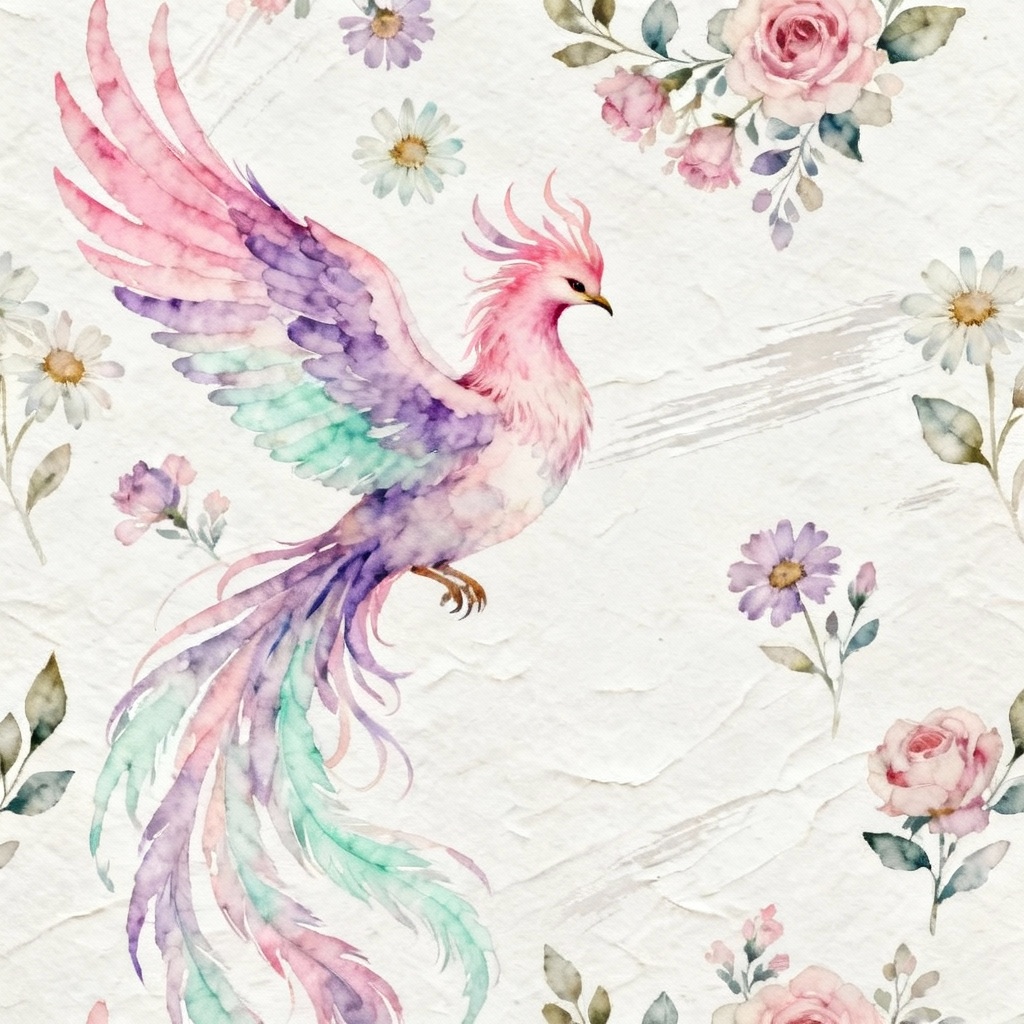 Watercolor Boho Phoenix Tile Pattern
