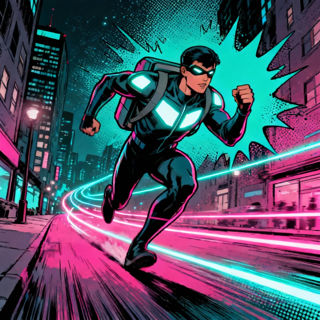AI dispatch comic hero courier sprinting