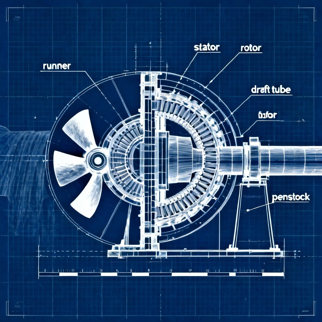 AI hydroelectric generator cross section blueprint