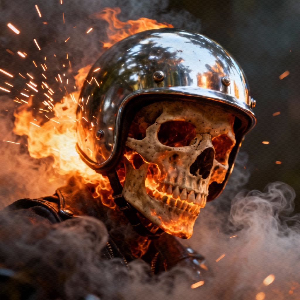 AI Flaming Biker Skull Illustration