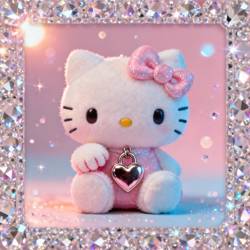 Y2K Hello Kitty PFP with rhinestone frame and sparkles