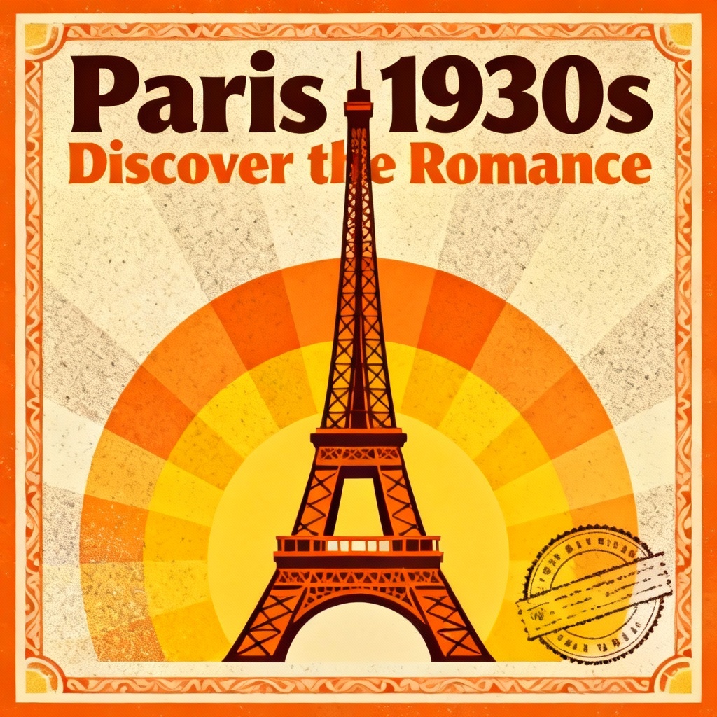 AI vintage travel poster of Eiffel Tower